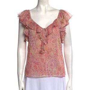 MISA Los Angeles Paisley Print V-Neck Blouse | NWT